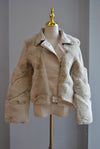 BEIGE FAUX FUR AND LEATHER JACKET