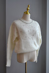 WHITE SWEATER WITH PEARLS AND CRYSTALS