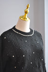 BLACK SWEATER WITH PEARLS AND CRYSTALS