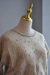 BEIGE SWEATER WITH PEARLS AND CRYSTALS