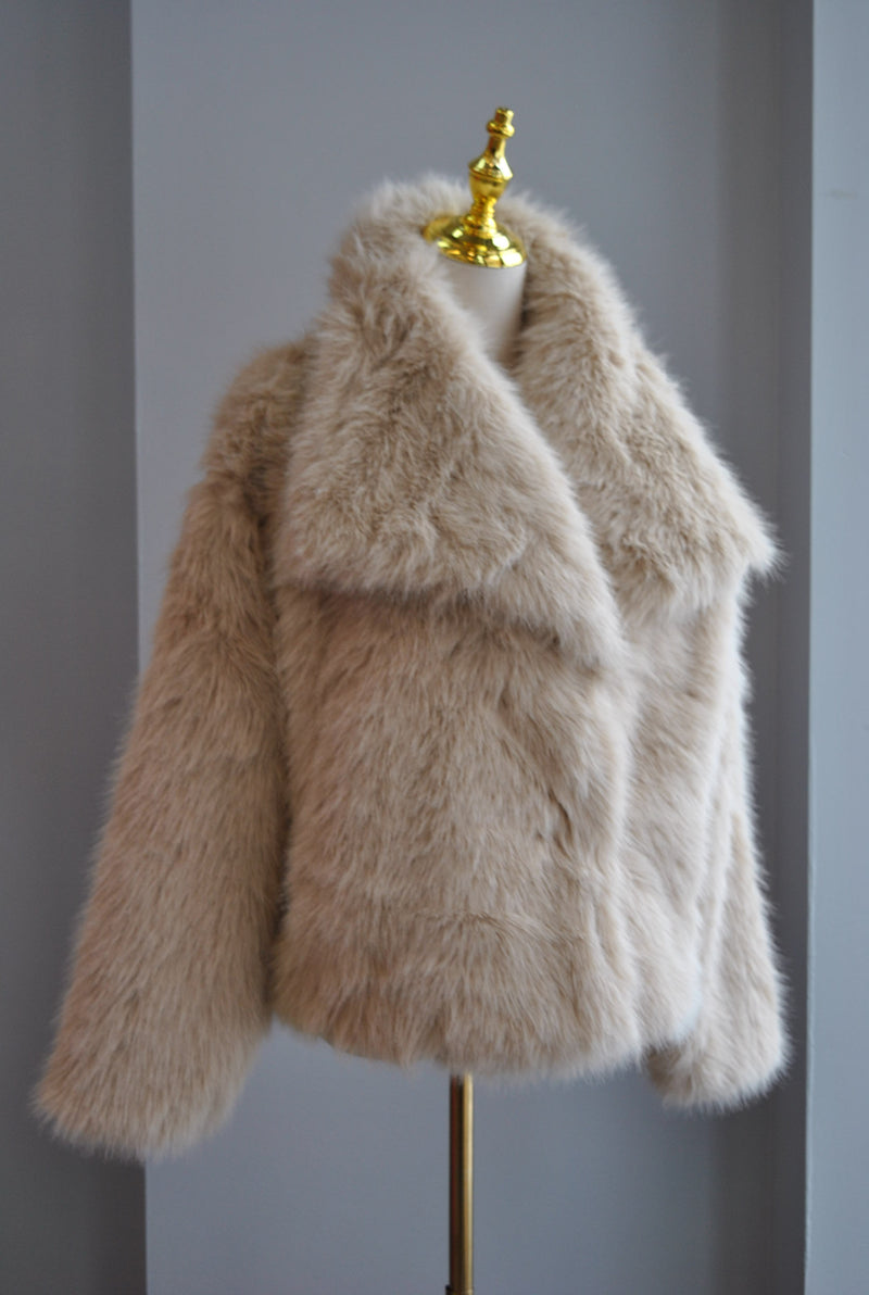 BEIGE FAUX FUR JACKET