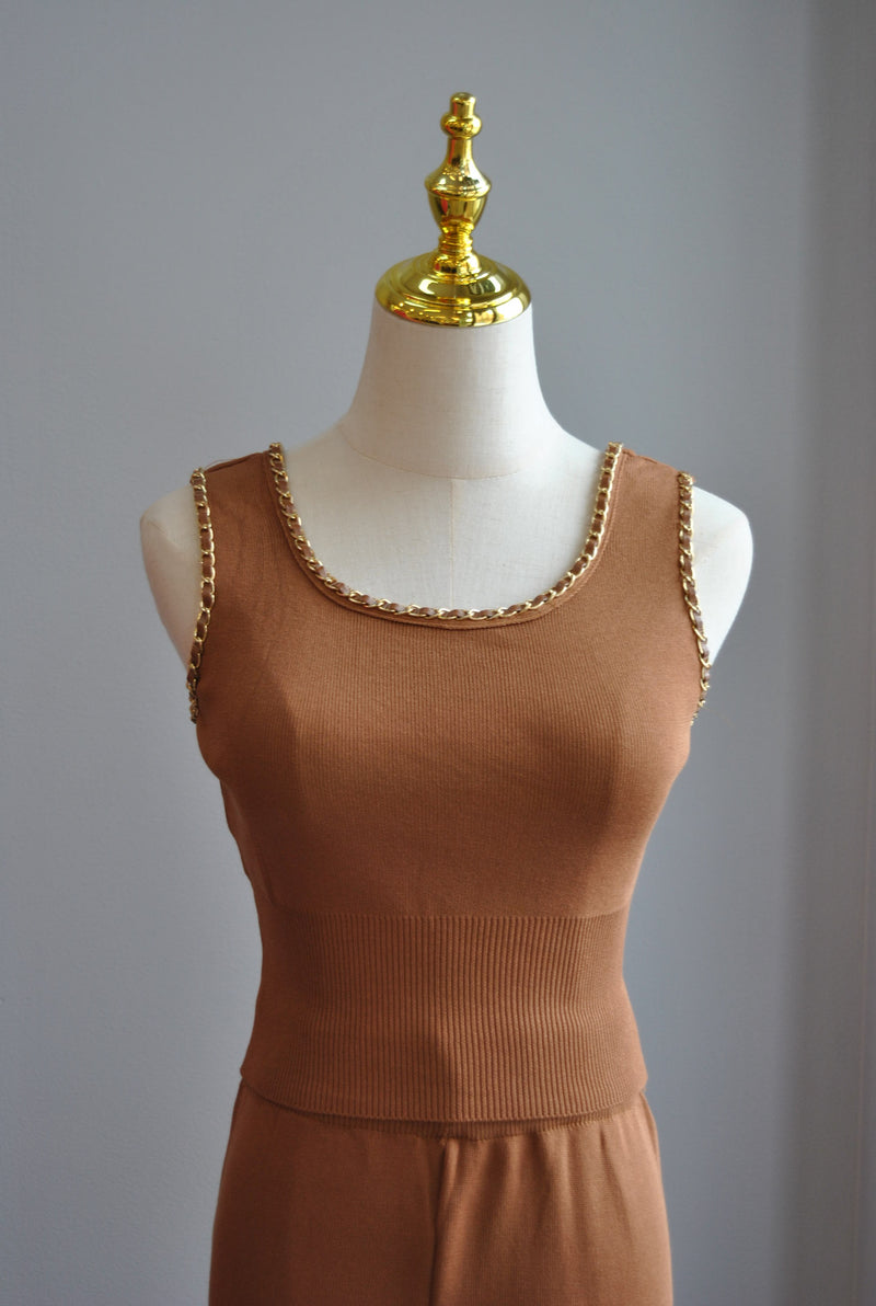 COGNAC SWEATER 3 PIECES OF FLAIR PANTS CAMI AND A SWEATER