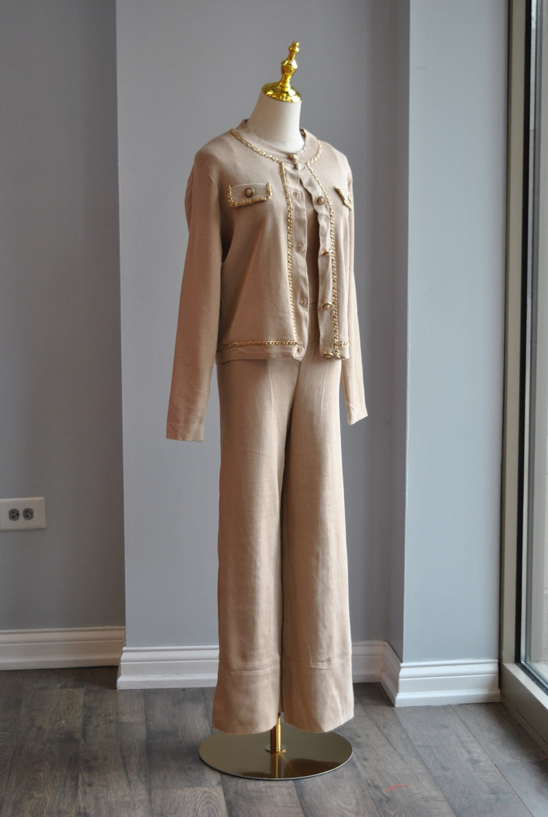 BEIGE 3 PIECES SWEATER SET