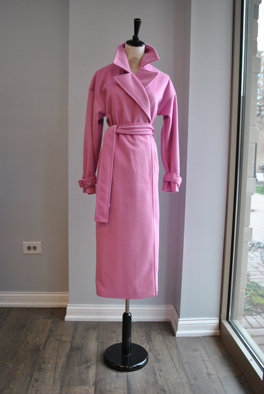 CLEARANCE - ROSE PINK SPRING OVERSIZED COAT WITH A BELT