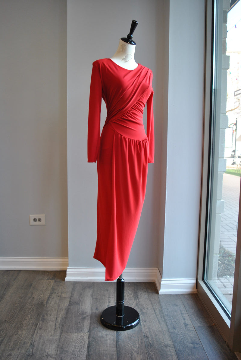 RED SIMPLE MIDI DRESS