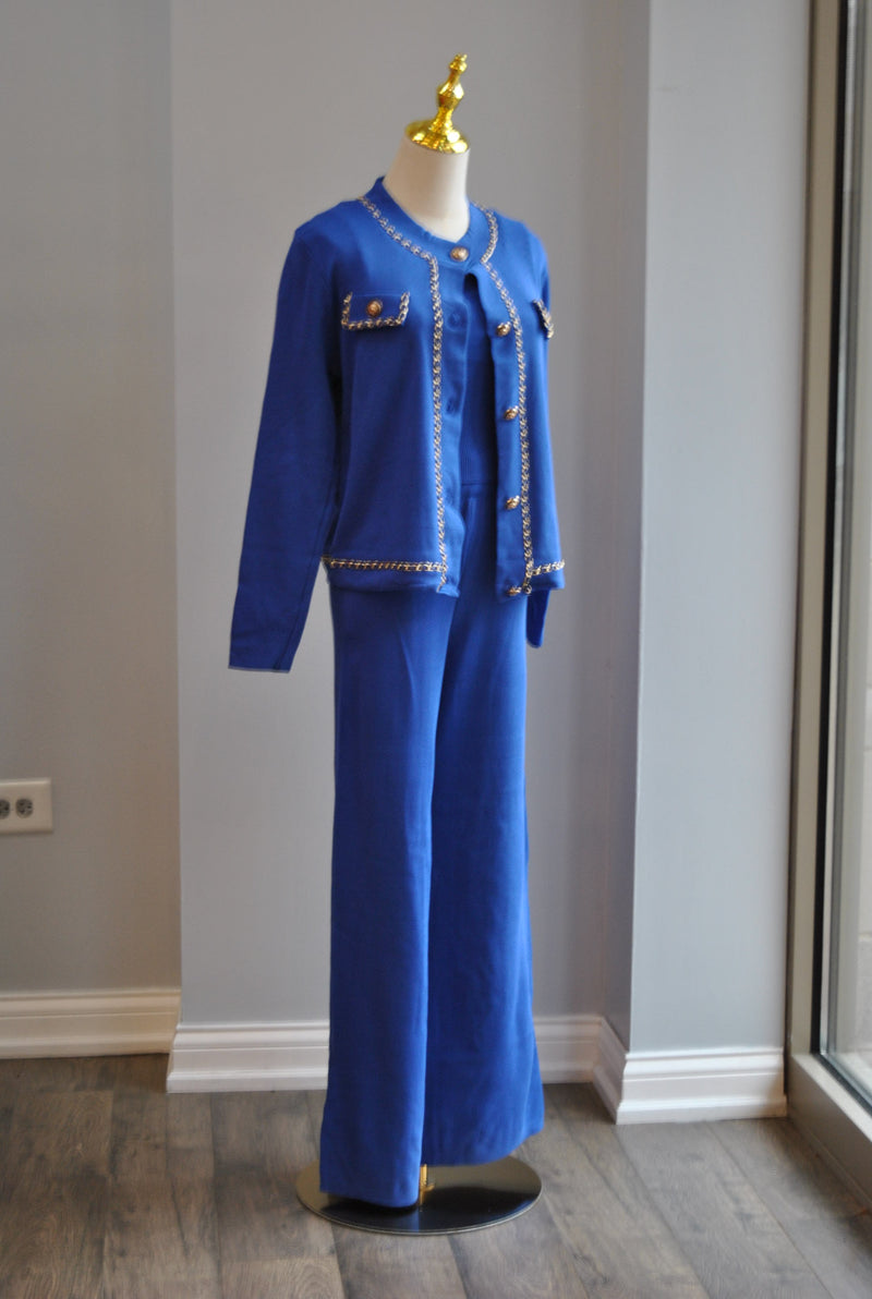 ROYAL BLUE 3 PIECES SWEATER SET