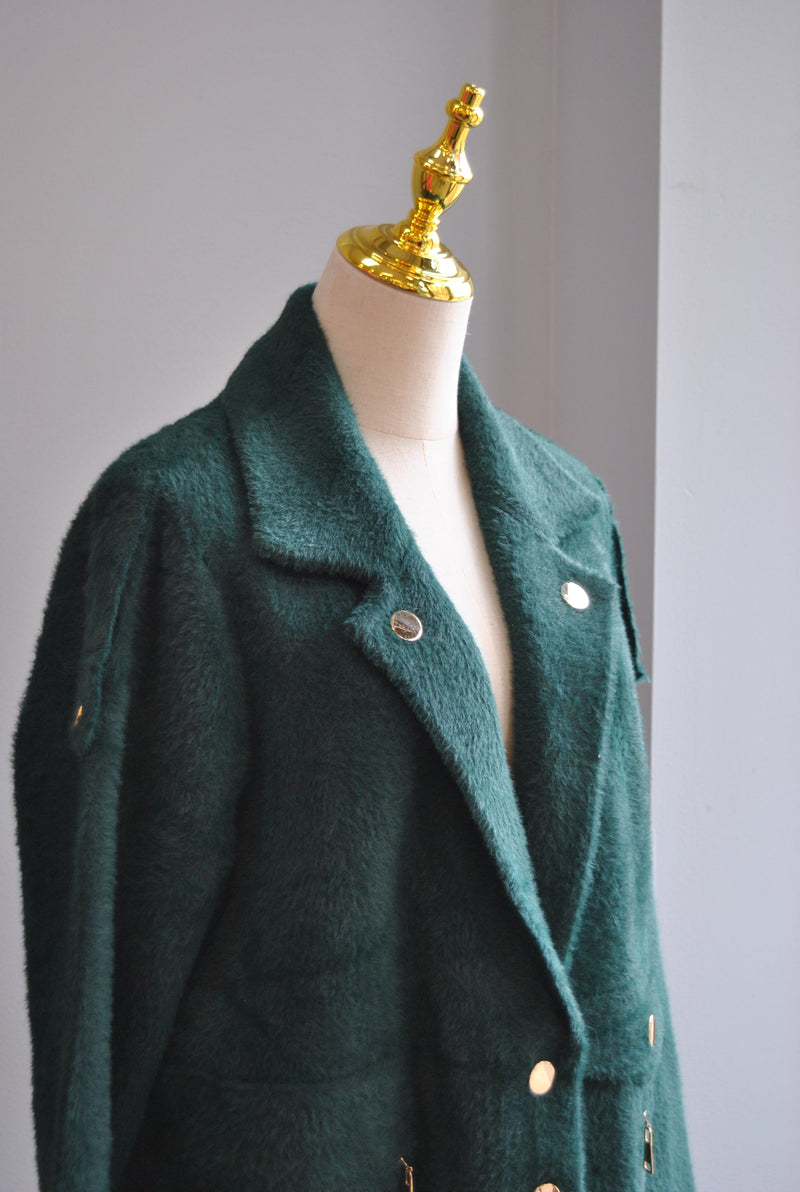 FOREST GREEN ALPAKA CAOT WITH GOLD BUTTONS