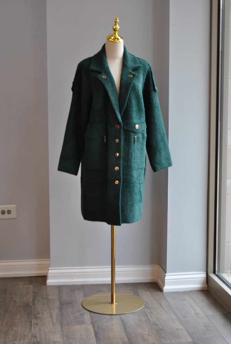 FOREST GREEN ALPAKA CAOT WITH GOLD BUTTONS