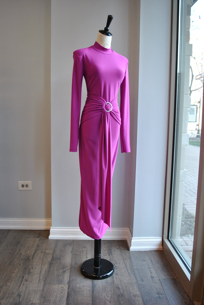 ORCHID MIDI SIMPLE DRESS WITH FRONT RUSHING