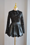 BLACK SET OF SEQUIN TOP AND MINI FAUX LEATHER SKIRT