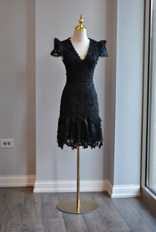 BLACK MINI COCKTAIL DRESS WITH FLOWER SLEEVES