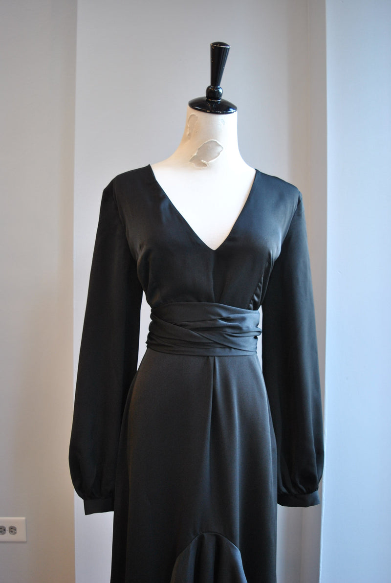 CLEARANCE - BLACK SILKY HIGH AND LOW DRESS