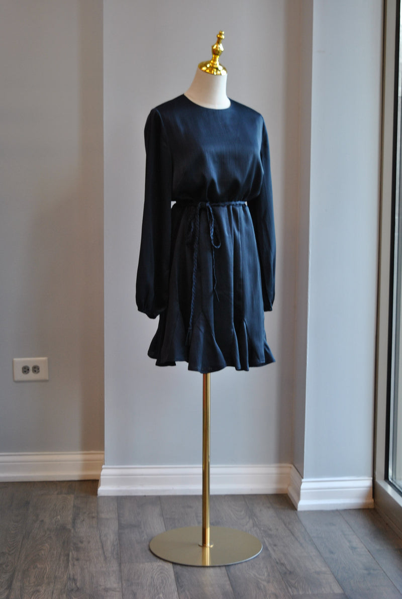 NAVY BLUE SILKY DRESS WITH A BELT