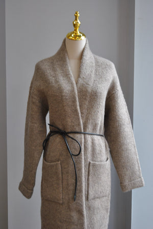 TAUPE SWEATER COAT WITH A BELT