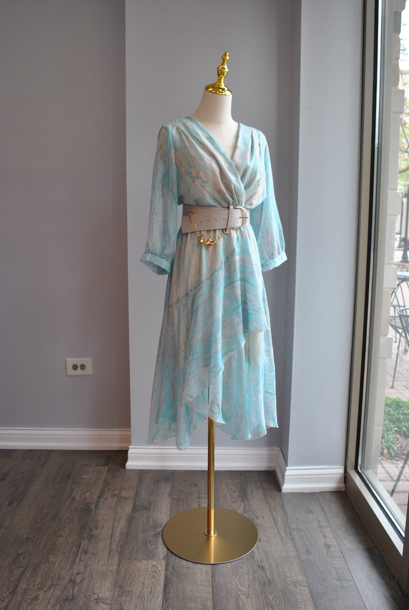 CLEARANCE - BLUE CHEETAH SUMMER DRESS WITH A BELT