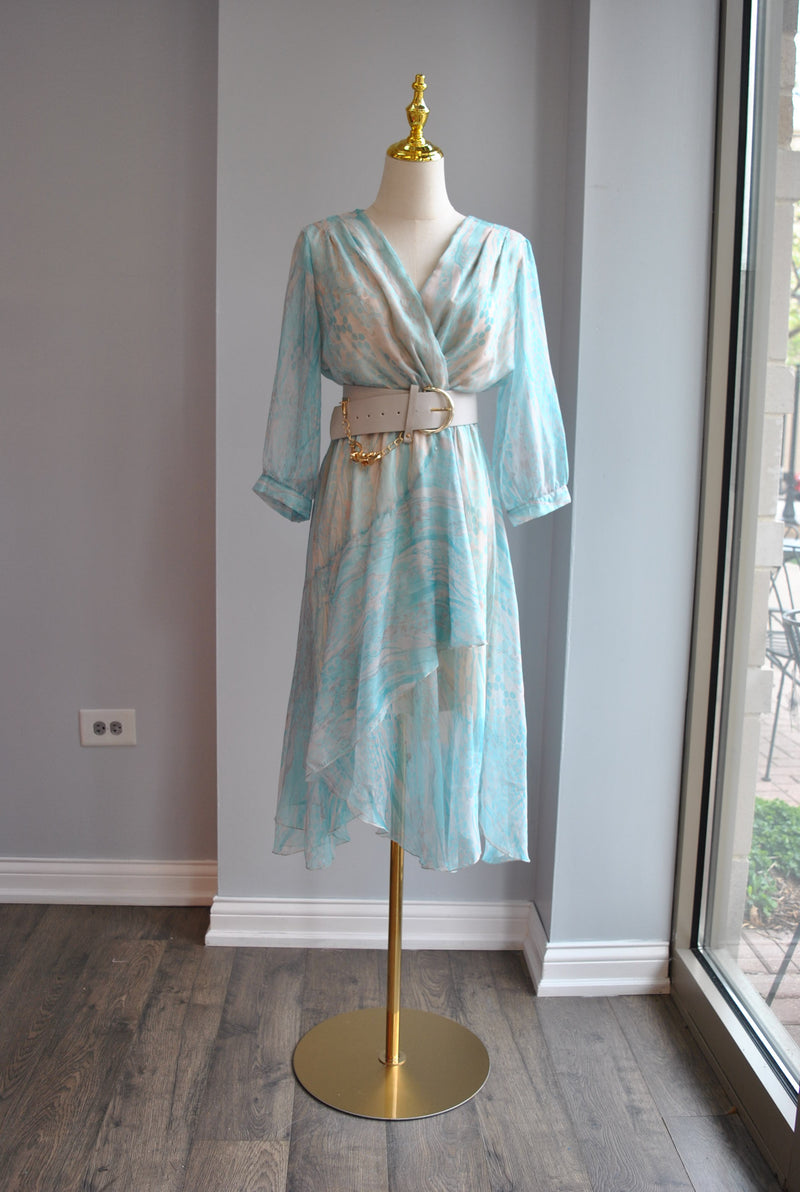 CLEARANCE - BLUE CHEETAH SUMMER DRESS WITH A BELT