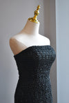 BLACK BEADED LONG EVENING GOWN WITH A CAPE