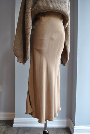 TAUPE VELVET LIKE MIDI SKIRT