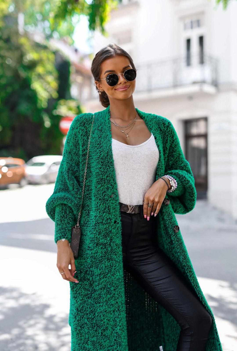 EMERALD GREEN LONG OPEN CARDIGAN