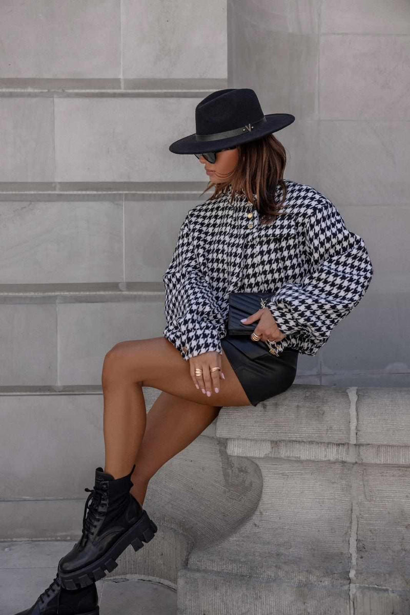 BLACK AND WHITE CHECK BOMPER JACKET