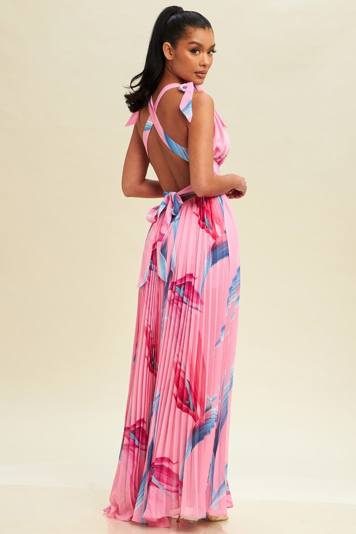 PINK MULTI PLEATED MAXI DRESS