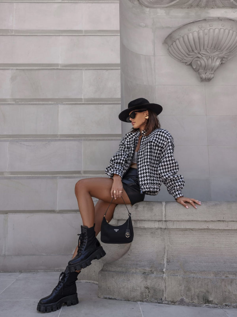 BLACK AND WHITE CHECK BOMPER JACKET