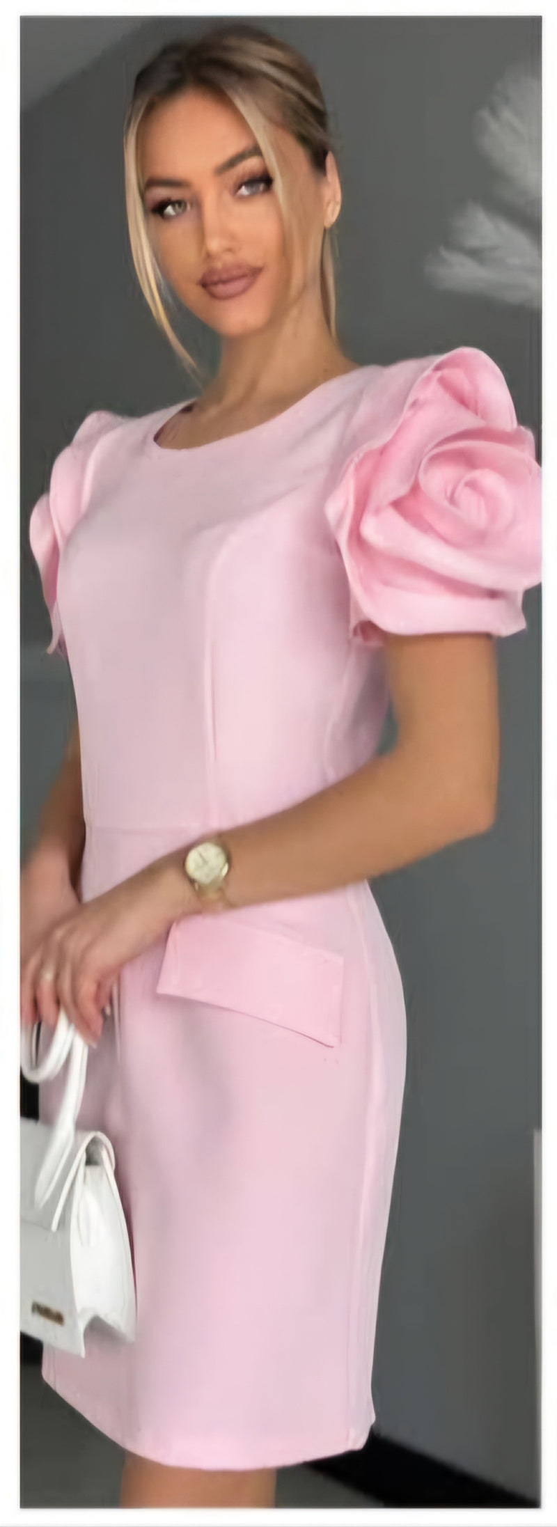 BLUSH PINK MINI COCKTAIL DRESS WITH FLOWER SLEEVES