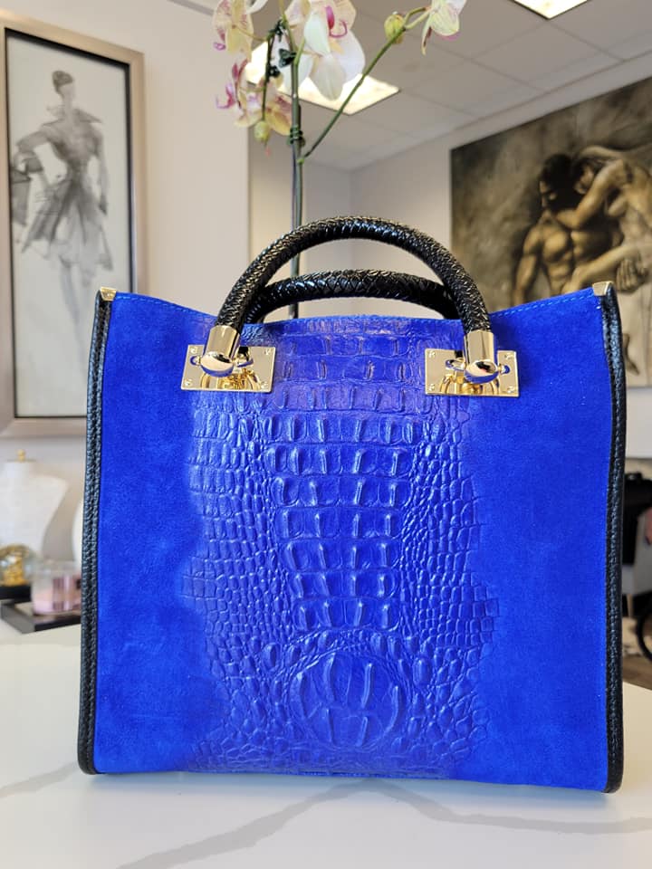 Women Blue Croc-Skin Patterned Large Tote Bag
