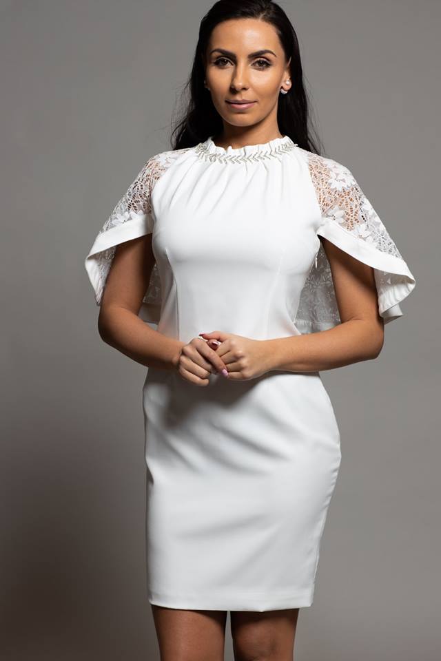 WHITE DRESS WITH LACE CAPE SLEEVES – Le Obsession Boutique