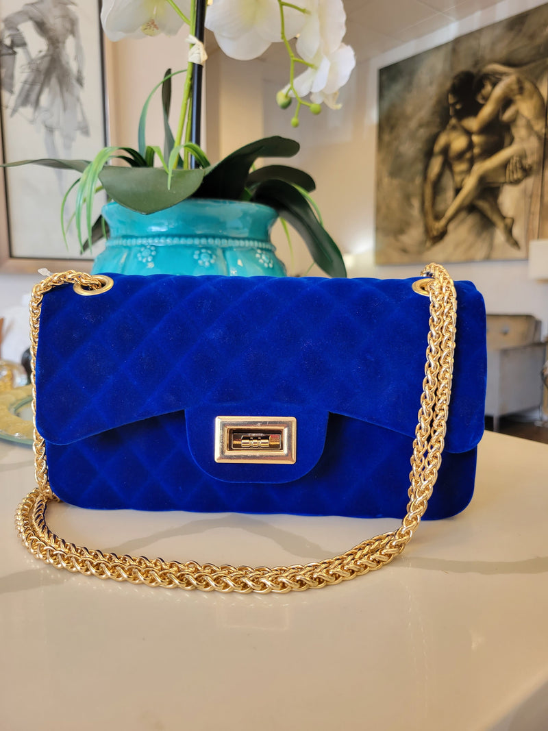 Royal Blue Padded Shoulder Bag Chain Crossbody Purse with Botton | Baginning