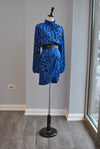 ROYAL BLUE AND BLACK PRINY MINI DRESS WITH A BELT