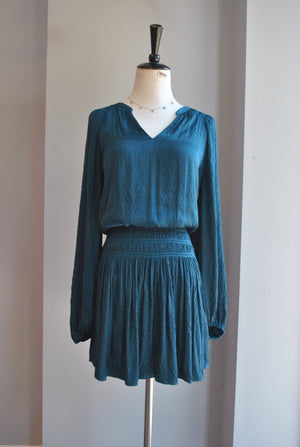 TEAL DRESS WITH ELASTIC WAIST