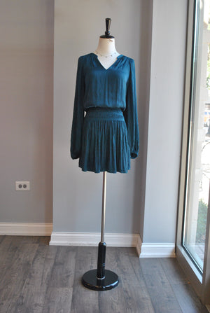 TEAL DRESS WITH ELASTIC WAIST