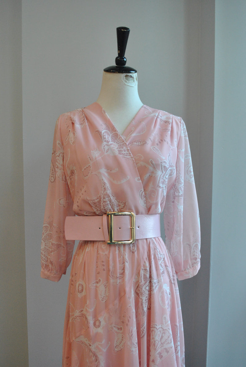 PINK FLOWY SUMMER MIDI DRESS WITH A BELT