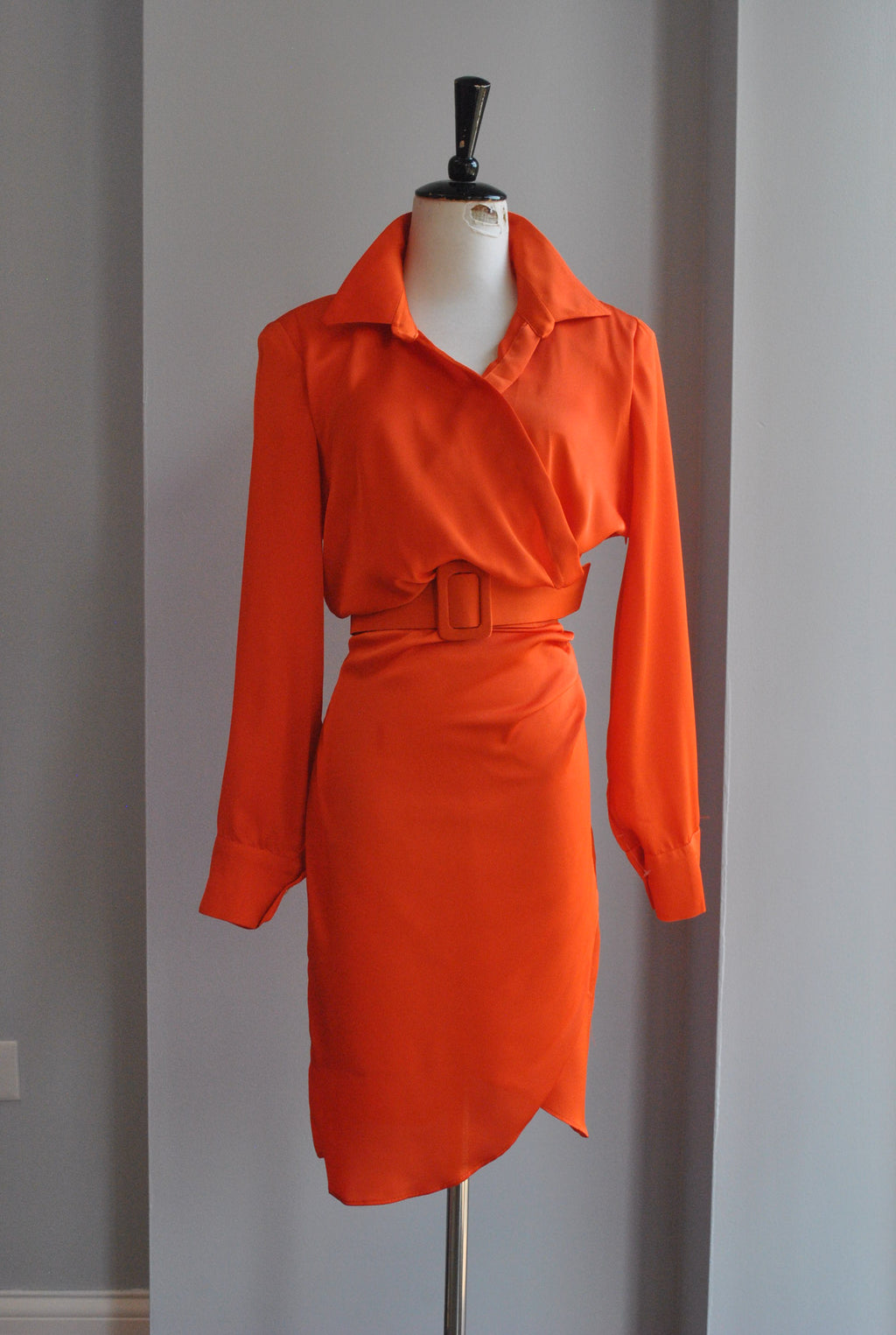 ORANGE SILKY DRESS WITH A BELT