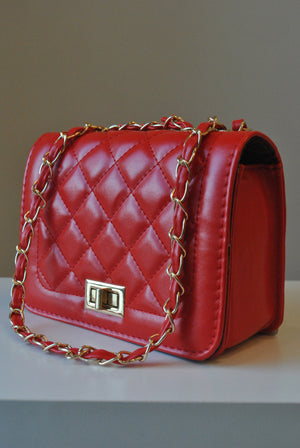 RED SMALL GUILTED CROSSBODY BAG