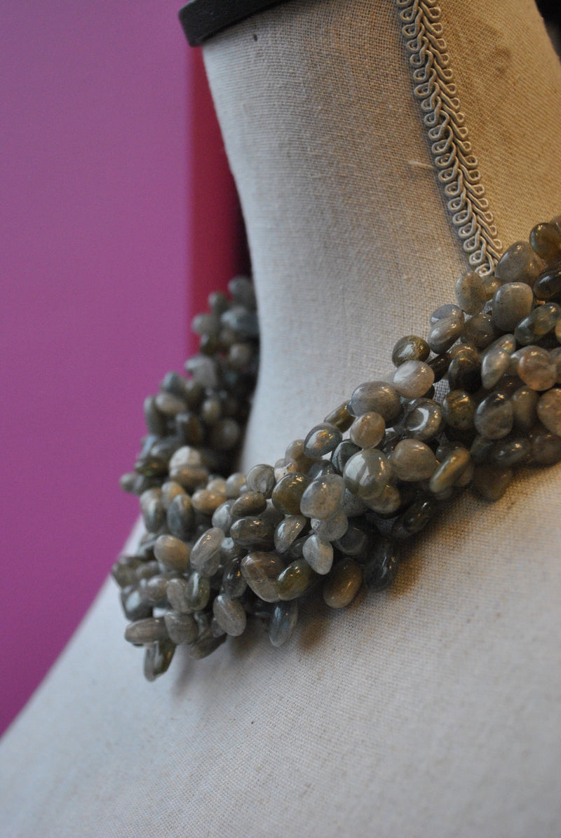 LABRADORITE FREEFORMS MULTISTRAND STATEMENT NECKLACE