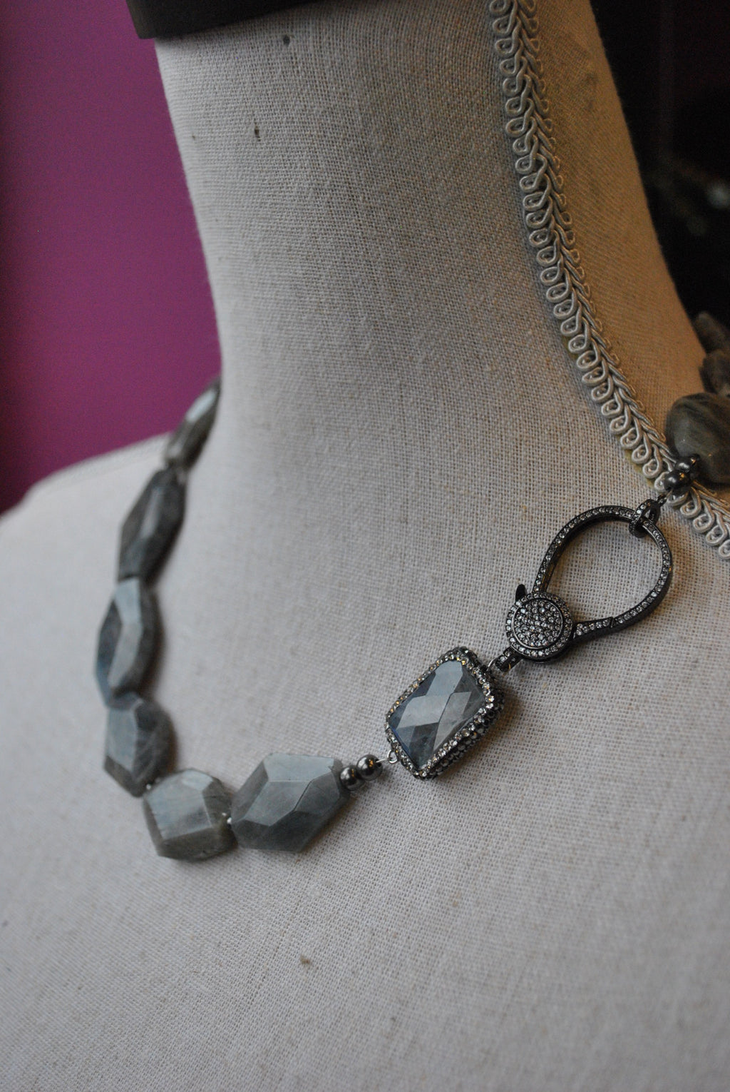 LABRADORITE AND SWAROVSKI CRYSTALS ASYMMETRIC NECKLACE