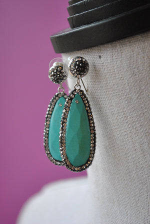 TURQUOISE AND SWAROVSKI CRYSTALS TEARDROPS