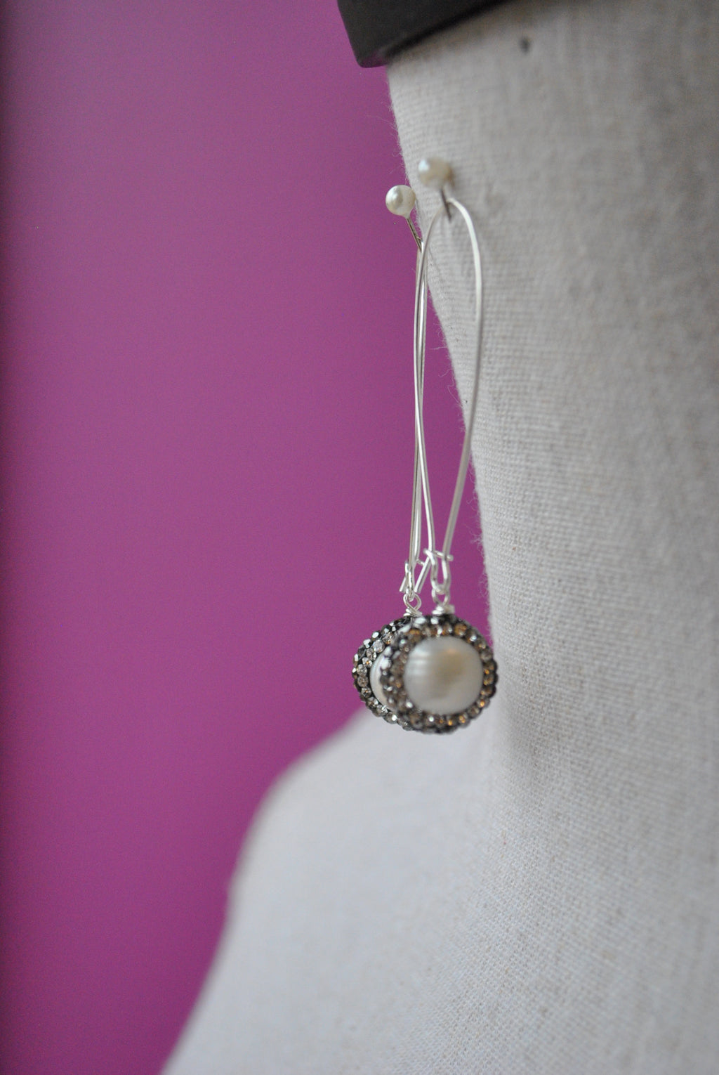 MOTHER OF PEARLS SWAROVSKI CRYSTALS LONG EARRINGS