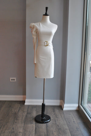 WHITE ASYMMETRIC DRESS WITH A BELT