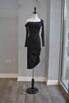 LITTLE BLACK ASYMMETRIC DRESS WITH SIDE RUSHING