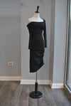 LITTLE BLACK ASYMMETRIC DRESS WITH SIDE RUSHING