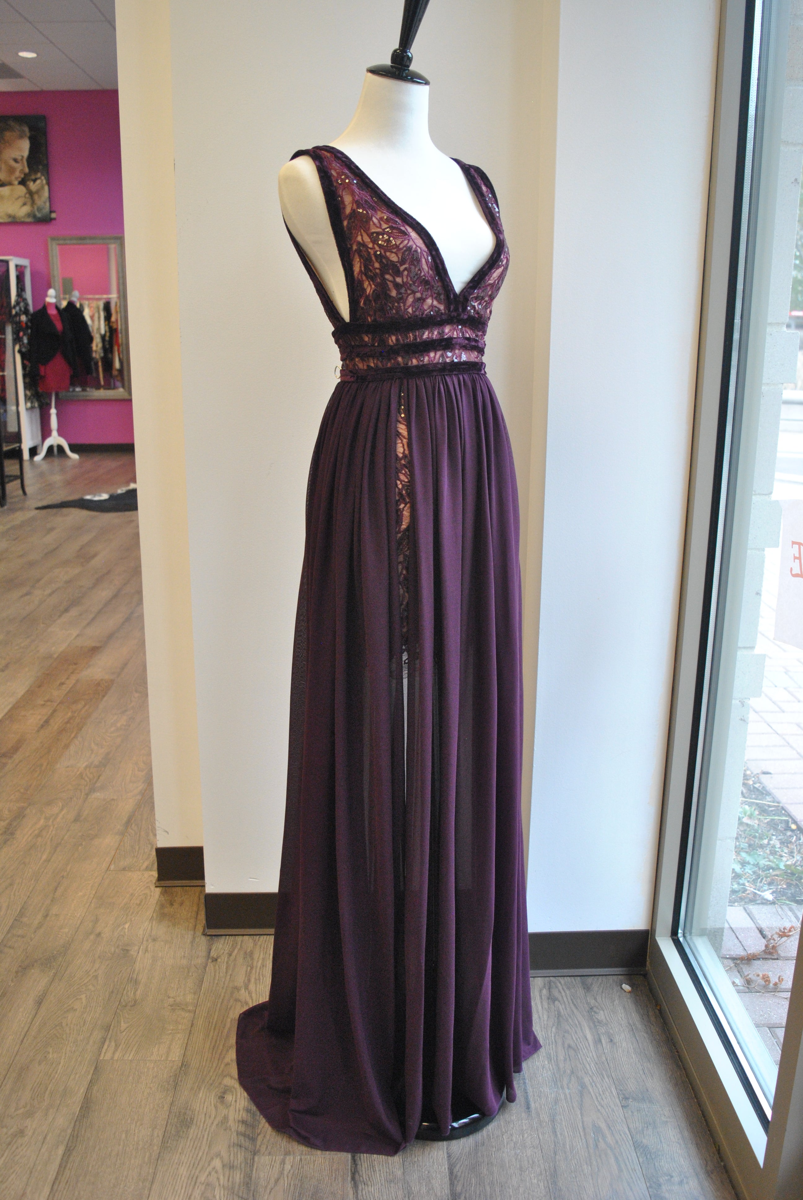 PLUM COLOR LONG DRESS WITH – Le Obsession Boutique