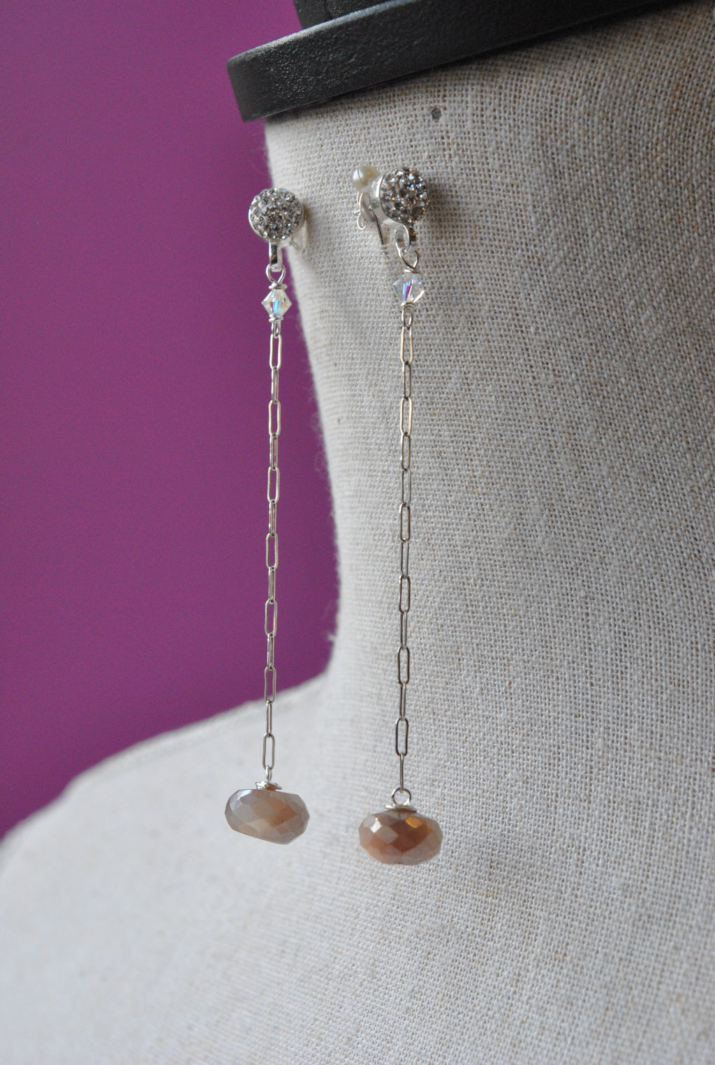 PEACH MOONSTONES DROP DELICATE EARRINGS