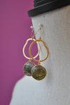 NATURAL LABRADORITE ON GOLD LONG EARRINGS