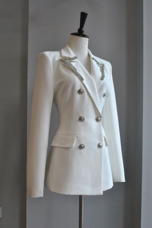 WHITE BLAZER WITH RHINESTONES