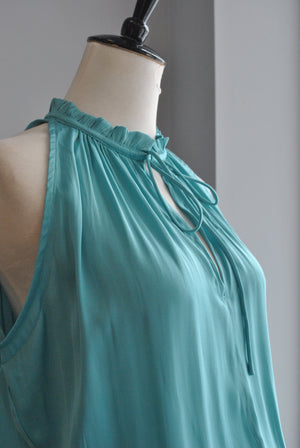 TEAL SILKY SLEEVELESS TUNIC SUMMER DRESS WITH ELASTIC WAIST