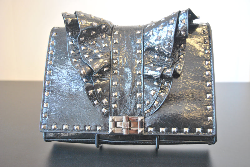 BLACK FAUX LEATHER CROSSBODY / CLUTCH BAG WITH STUDS